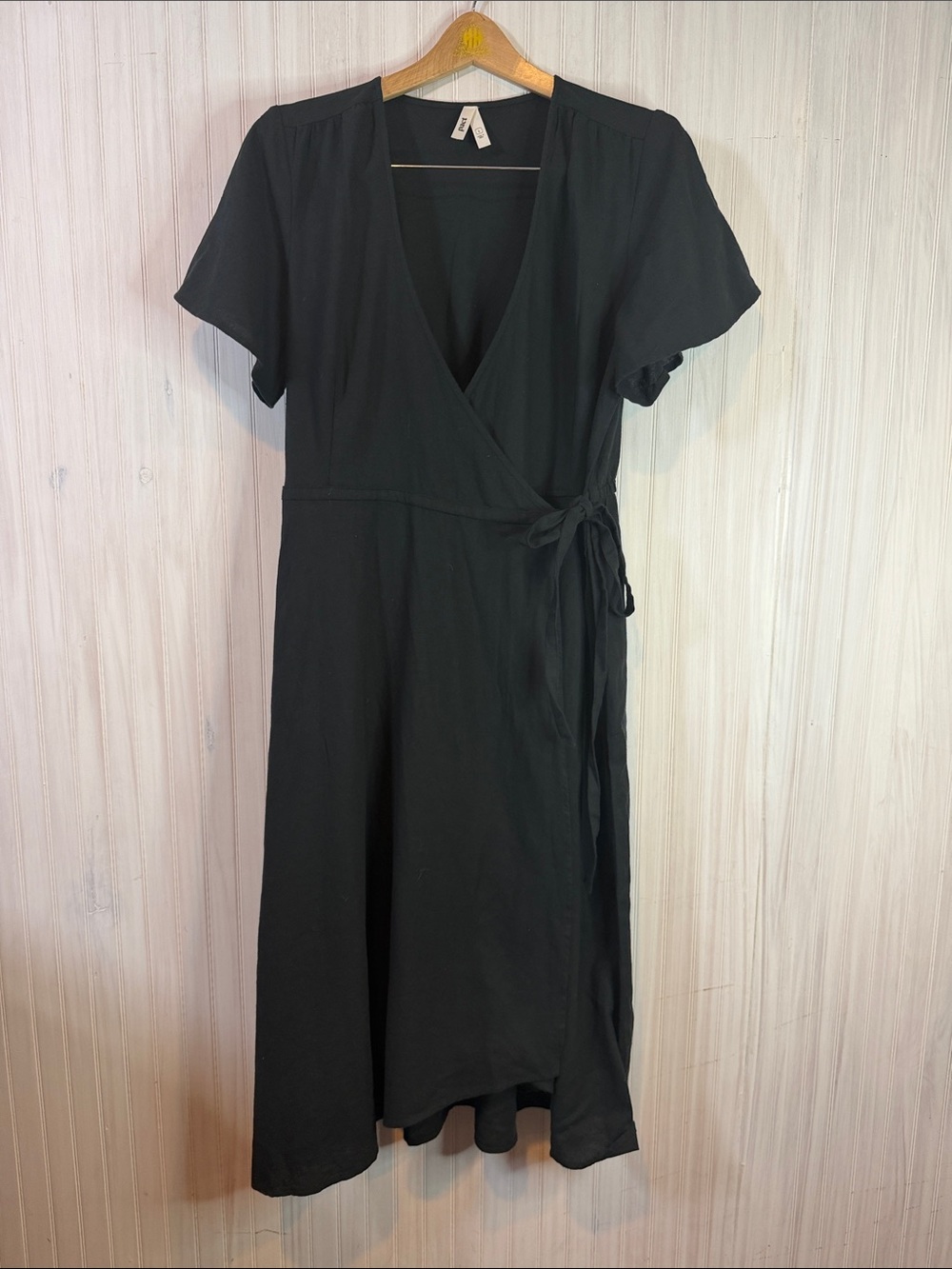 PACT ORGANIC COTTON BLACK WRAP DRESS LARGE
